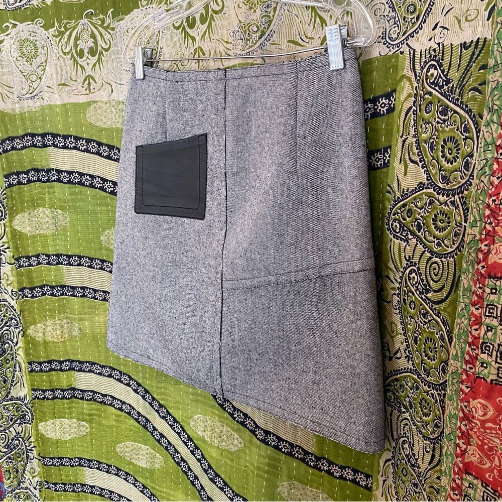 Sandro Gray Wool Blend A-Line Leather Pocket Mini Skirt Size 8 - Picture 7 of 16